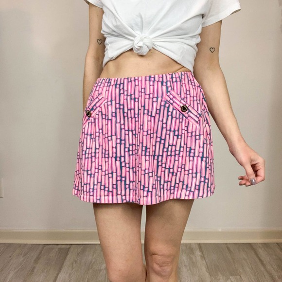 LILLY PULITZER mini skirt shorts pink blue pockets skort neon preppy - Picture 2 of 11